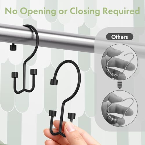 Amazer Black Shower Curtain Hooks, 12PCS Minimalist Simple Double Shower Curtain Rings, Rust-Resistant Metal Shower Hooks, Cylinders Shower Rings for Bathroom Shower Rods Curtains