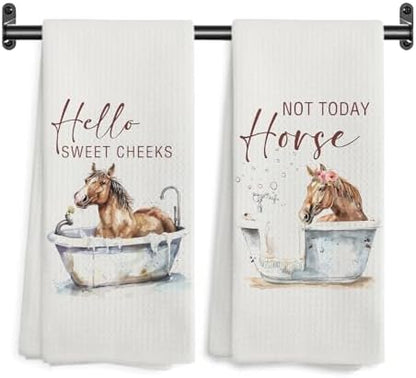 Hello Sweet Cheeks Horse Bathroom Hand Towels, Funny Farmhouse Animal Horse Bathing Decorative Hand Towels for Bathroom Washroom Toilet Restroom, 16x24 Inch Set of 2