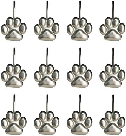 Sunlit Fashion Design Cute Paw Print Polished Shower Curtain Hooks for Dog Cat and Bear, Rust Proof Oil Rubbed Metal Shower Curtain Rings-12 Pack