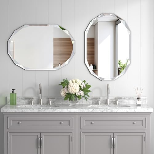 Silver Wall Mirror-Beveled Edge Frameless Mirror for Bathroom, Vanity, Bedroom, Rectangle Mirrors（28X20inch）