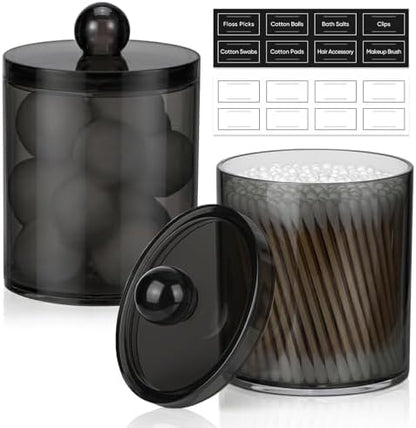 2 Pack Acrylic Qtip Holder Dispenser for Cotton Swabs, Balls, Floss Picks