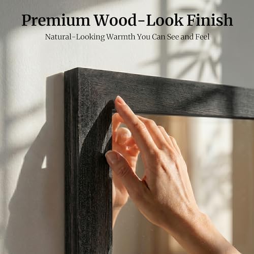 Black 24x36 Inch Wood-Grain Rectangular Wall Mirror