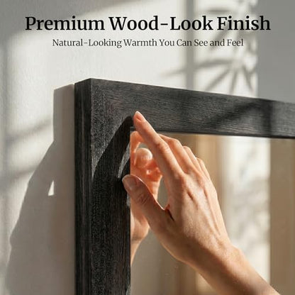 Black 24x36 Inch Wood-Grain Rectangular Wall Mirror