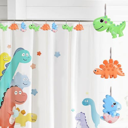 12-Piece Dinosaur Shower Curtain Hooks for Bathroom
