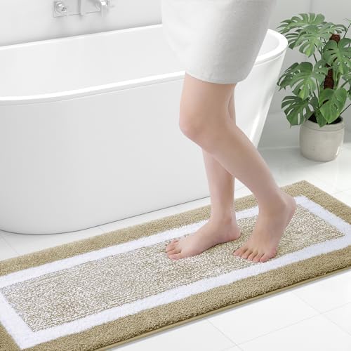 OLANLY Bathroom Runner Rugs 47x17, Long Bath Mats for Bathroom Floor, Beige