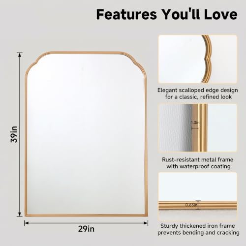 39"x29"﻿ Gold Bathroom Scalloped Mirror, Rust-Proof Metal Frame