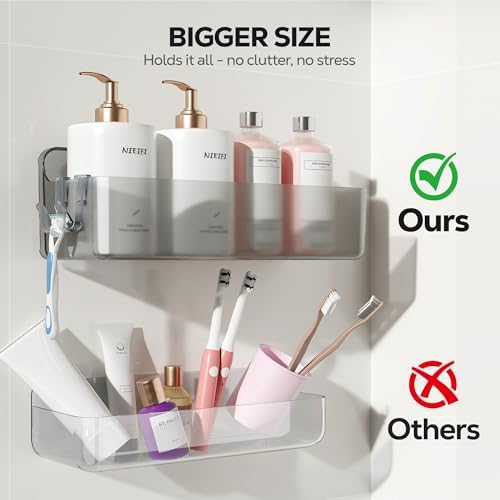 Nieifi Adhesive Shower Shelves, Gray, 5 Pieces