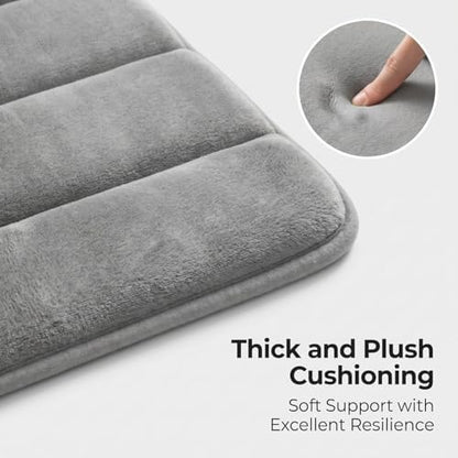2 Piece Memory Foam Bath Mat Set, Extra Soft Absorbent Bathroom Rugs with U-Shaped Toilet Rug, Non-Slip Backing, Machine Washable, 24x16 + 20x20 U-Shaped, Gray