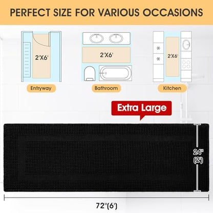 IM HOME Extra Large Waffle Bath Mat, Boho Bathroom Rugs Absorbent Non Slip, Soft Bathroom Mats, Machine Washable Knit Bath Rugs with Tassels for Bathroom, Bedroom, Kitchen, Shower, Tub, Black, 6'x2'