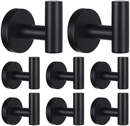 Bathroom Robe Towel Hooks Coat Matte Black Wall Hook Stainless Steel Heavy Duty Door Hanger Towel Robe Clothes Cabinet Closet Sponges Hook for Bathroom Bedroom Kitchen Hotel Pool 8 Packs