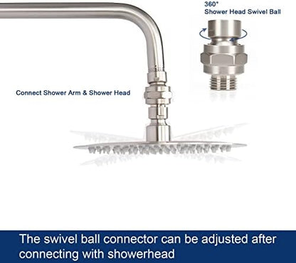 NearMoon Shower Head Swivel Ball Adapter - Solid Brass Shower Connector Ball Joint Adjustable Universal Shower Arm Extension Component (Brushed Nickel)