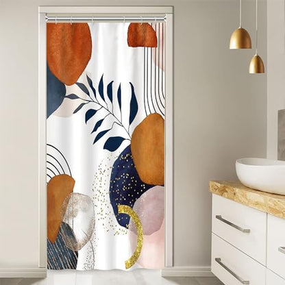 Boho Navy Blue Stall Shower Curtain with Hooks 36x72 Inch