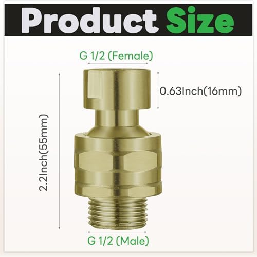 Shower Head Swivel Ball Adapter Brass Adjustable Shower Arm Connector Universal Showering Component Shower Arm Extension- Brushed Gold