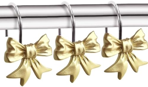 CHICTIE Decorative Shower Curtain Hooks, Bow Knot Shower Curtain Rings Hooks for Bathroom Baby Kids Room Rustproof Shower Hooks (Gold)