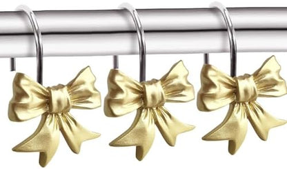 CHICTIE Decorative Shower Curtain Hooks, Bow Knot Shower Curtain Rings Hooks for Bathroom Baby Kids Room Rustproof Shower Hooks (Gold)