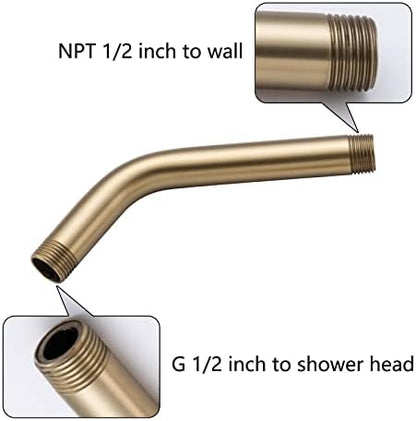 Shower Arm with Flange, Angled 6-Inch Stainless Steel Replacement Pipe, Wall Mounted Tube for Bathroom Shower Head, Brushed Gold,SW-91018-6BG.