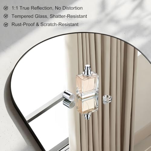 Arched Bathroom Mirror, 36"x40" Black Arched Mirror for Bathroom, Wall Mounted Mirror, Black Vanity Wall Mirror w/Metal Frame for Bedroom, Entryway, Living Room, Vertically Hanging