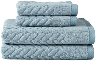 Texere 100% Organic Cotton Cable Jacquard 650 GSM Luxury Towel Sets - Ultra Soft and Absorbent Hotel and Spa Quality (Cable, Smoke Blue, 2 Hand & 2 Face Towels)