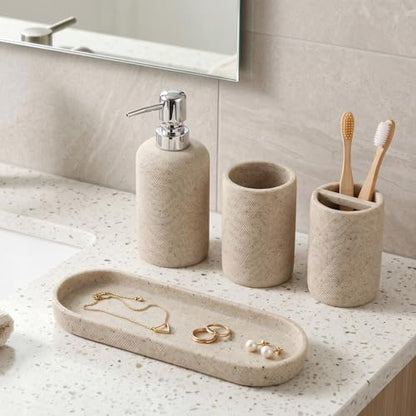 Bathroom Accessories Set,4 PCS Bathroom Organizer,Sand Stone Look,Beige