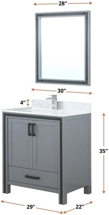 Ziva 30 in W x 22 in D Dark Grey Bath Vanity and Cultured Marble Top