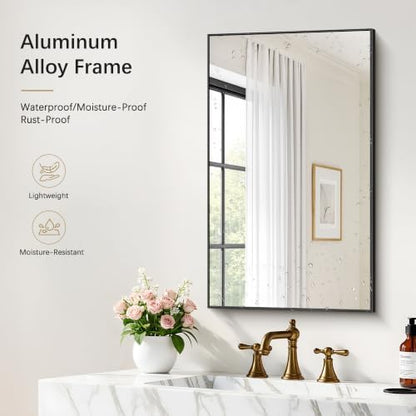 DESBING 18" x 30" Bathroom Mirror, Black Metal Frame Wall Mirror