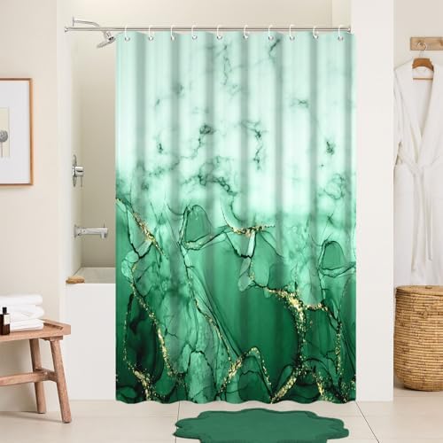 Green Marble RV Stall Waterproof Shower Curtain 60x72 inches