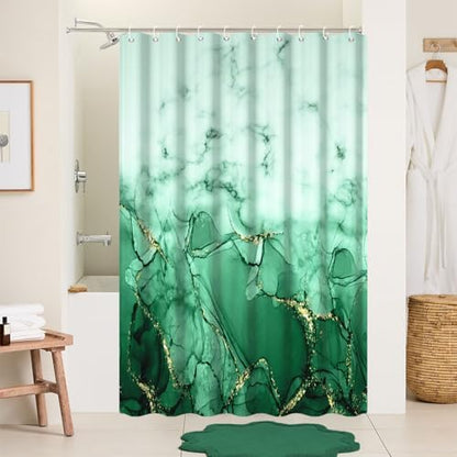 Green Marble RV Stall Waterproof Shower Curtain 60x72 inches