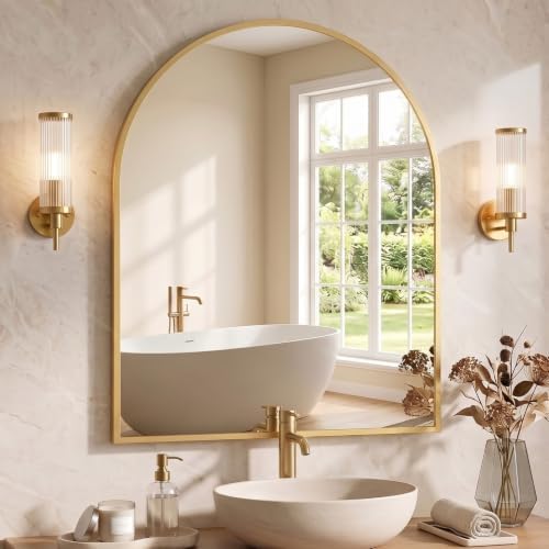 NEWBULIG 32"X30" Arched Bathroom Mirror for Over Sink, Wall Vanity Mirror
