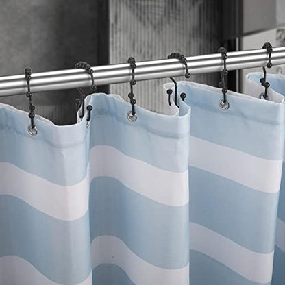 Titanker Black Shower Curtain Hooks Rings, Rust-Resistant Metal Double Glide Shower Hooks for Bathroom Shower Rods Curtains, Set of 12 Hooks - Matte Black
