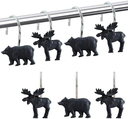 12-Piece Deer Bear Western Farmhouse Rustic Shower Curtain Hooks