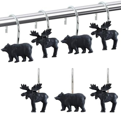 12-Piece Deer Bear Western Farmhouse Rustic Shower Curtain Hooks