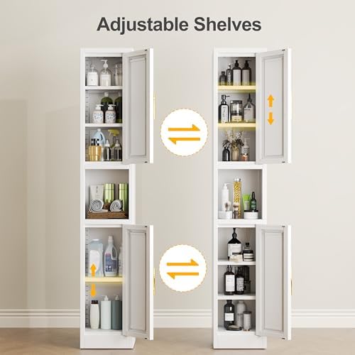 Ckzbx Tall Narrow Storage Cabinet 66.93" H Tall Bathroom Cabinets Metal Pantry Cabinet, 4 Adjustable Shelves for Kitchen, Home Office, Living Room, Dinning Room (12 inches Wide White)