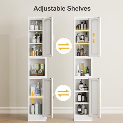 Ckzbx Tall Narrow Storage Cabinet 66.93" H Tall Bathroom Cabinets Metal Pantry Cabinet, 4 Adjustable Shelves for Kitchen, Home Office, Living Room, Dinning Room (12 inches Wide White)