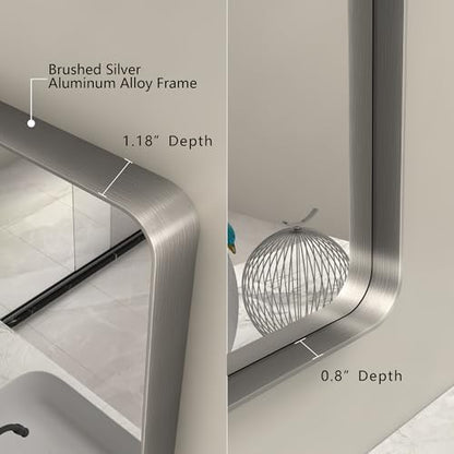 40x30 Inch Silver Brushed Bathroom Mirror for Wall