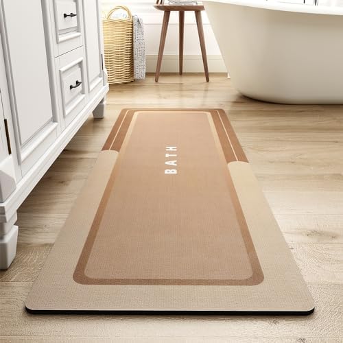 MontVoo-Bath Mat-Bath Mat Rug Non Slip Super Absorbent Stain Resistant Quick Dry Thin Bathroom Rug-Bath Mats for Bathroom Floor Bathtub Vanity-Bathmat Bath Rug Easy Care 17"x50" Brown
