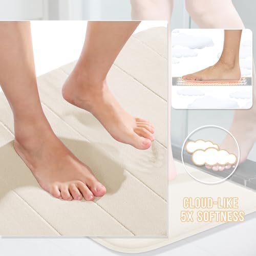 Yimobra Memory Foam Bathroom Mat Set, 24 x 17 & 24 x 20 in, Cream White
