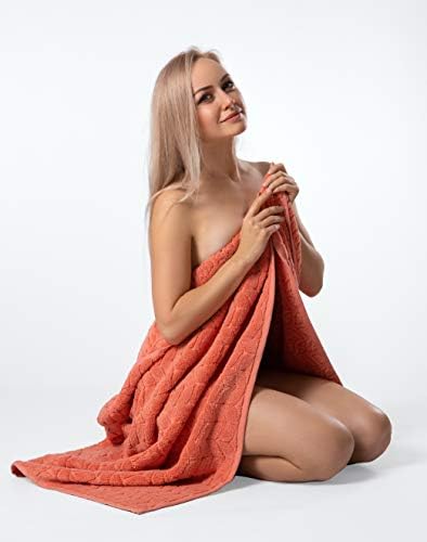 BAGNO MILANO Turkish Cotton Bath Towels, Hand Towels - Soft Plush Jacquard Collection Luxury Towels Set (Coral Red, Bath Towel Set of 2)
