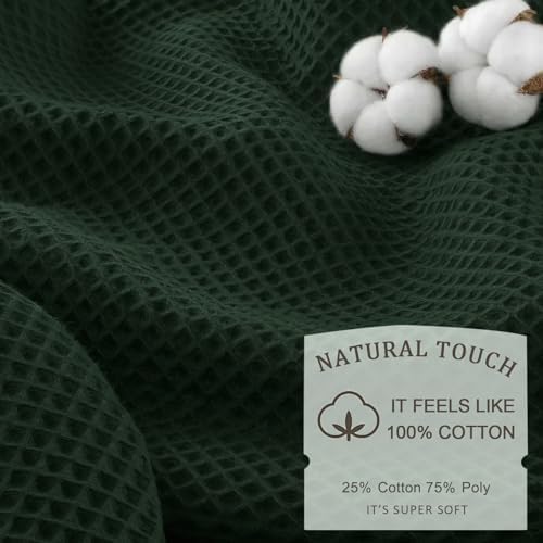 Waffle Weave Shower Curtain Heavyweight Cotton Fabric Dark Green 72Wx75L
