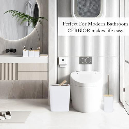 CERBIOR Bamboo Bathroom Accessories Set 6 Piece Bath Ensemble(White)