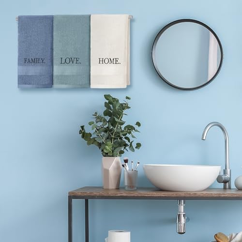 FuWeave 3 Pcs Decorative Hand Towels for Bathroom,Teal,Home Love Family