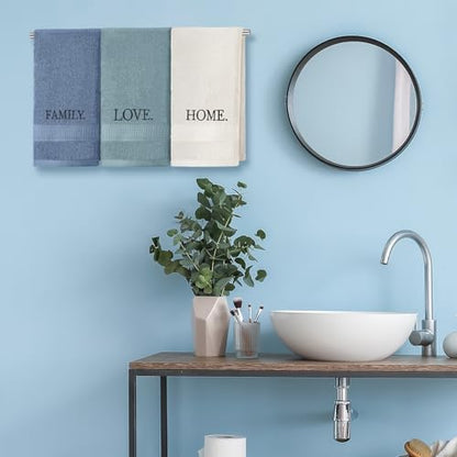 FuWeave 3 Pcs Decorative Hand Towels for Bathroom,Teal,Home Love Family