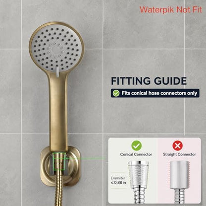 Handle held Shower Head Holder Wall Mount -Adjustable in 5 Positions - Dual Mount Option (Screw/Adhesive) - Brushed Gold