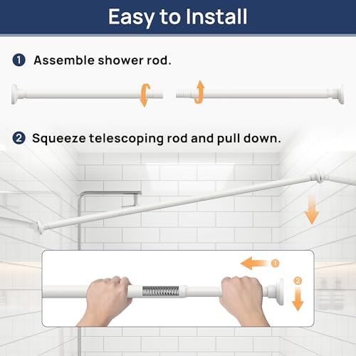 ENJOYBASICS 1" White Shower Curtain Rod, 30-76" Adjustable, Secure Tension