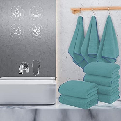 TENSTARS Silk Hemming Hand Towels for Bathroom - Quick Drying - Ultra Soft Microfiber Absorbent Towel for Bath Fitness, Gym, Shower, Hotel, and Spa - 16x28 Inch | Set of 6, Teal