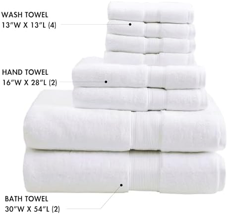 Madison Park 800GSM 100% Cotton Bathroom Bath Towel Set of 8, White