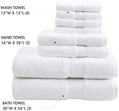 Madison Park 800GSM 100% Cotton Bathroom Bath Towel Set of 8, White