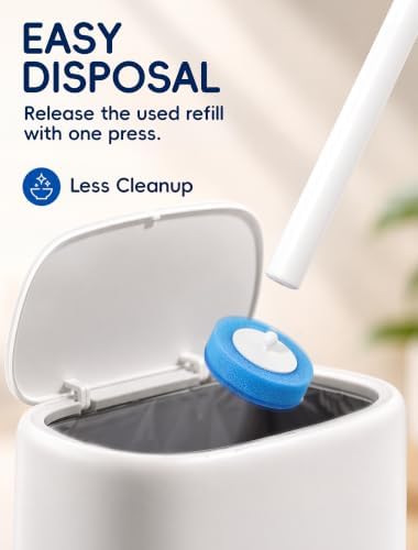 Toilet Bowl Cleaning Wand, Disposable Toilet Brush Kit with Replacement Heads and Press Button Handle 42 Refills