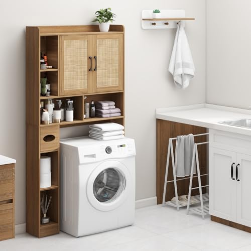 Vabches Over The Toilet Storage Cabinet with 2 Barn Doors, Oak