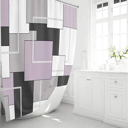 BTTN Lavender Modern Geometric Waterproof Fabric Shower Curtain, 72 x 72