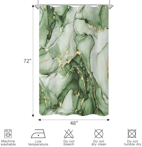 Olive Green Marble Shower Curtain Modern Abstract Luxury Gold Ink Texture Ombre Watercolor Bathroom Curtain Set with Hooks Soft and Lightweight Waterproof Fabric Machine Washable 48" Wx72 L